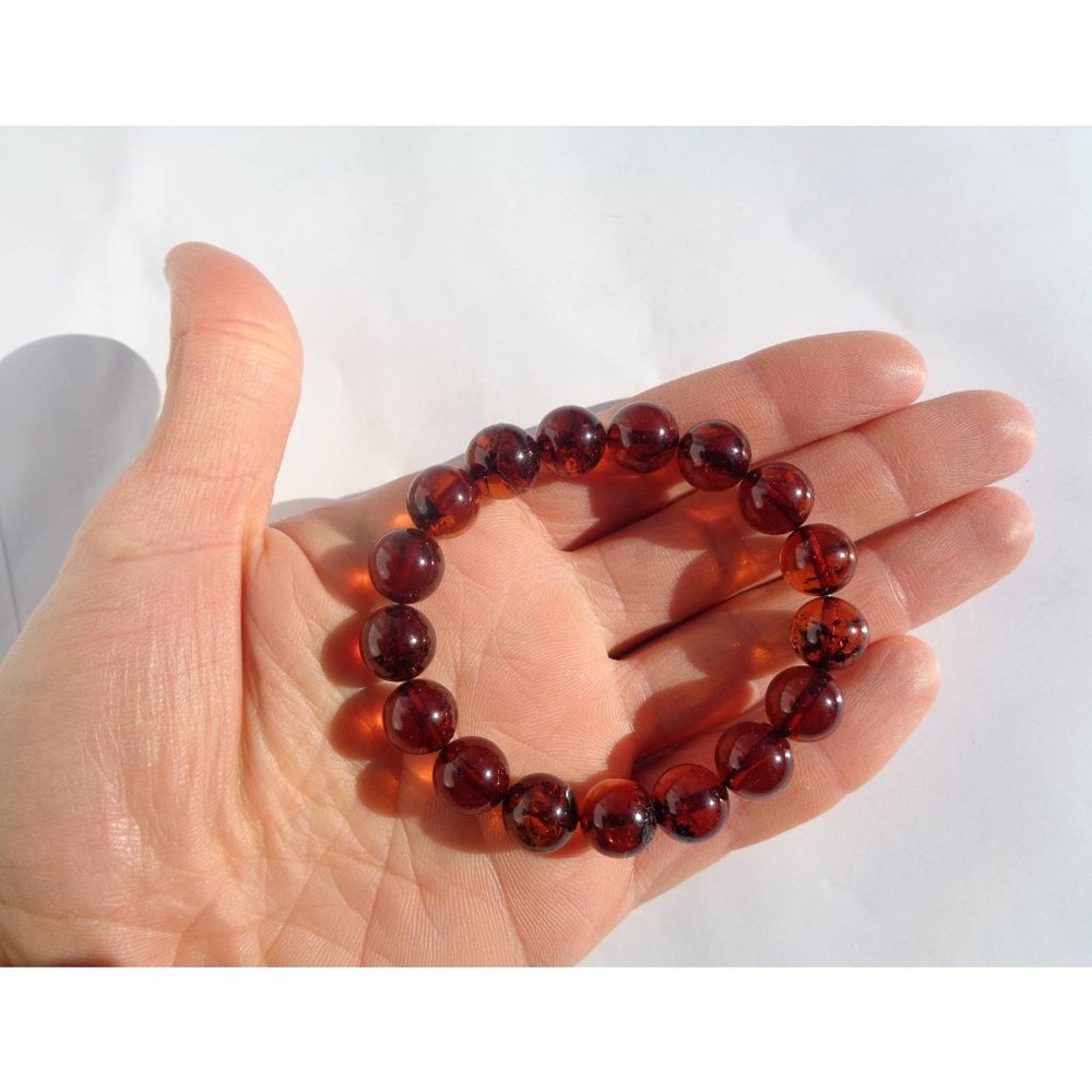 BALTIC AMBER Bracelet 100% NATURAL 11mm Round Amber Beads Real Cognac Amber 12gr